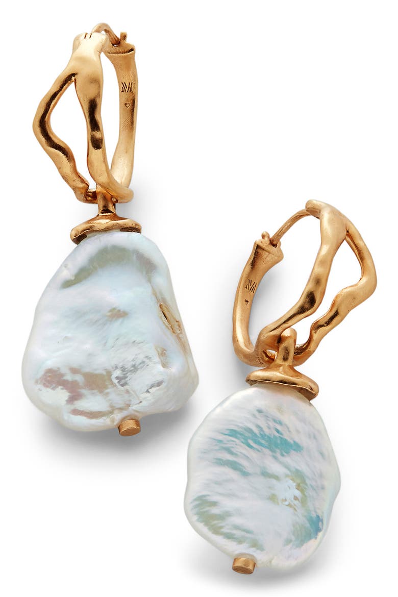 Large Keshi Pearl Hoop Earrings, Main, color, GP