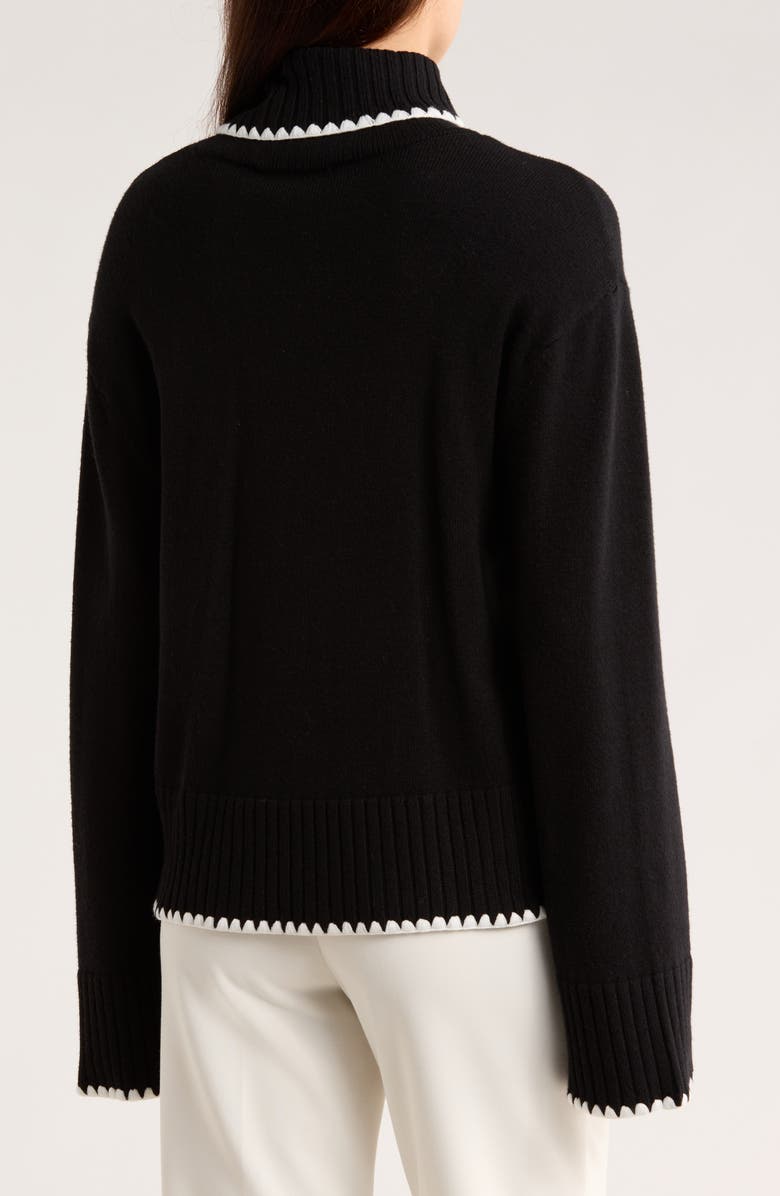 Ellen Tracy Geometric Trim Turtleneck Sweater, Alternate, color, 