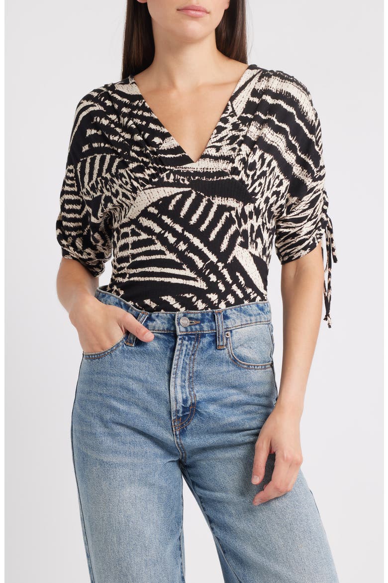 Animal Print Empire Waist Jersey Top, Main, color, BROWN