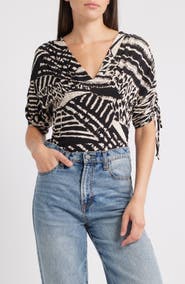Loveappella Animal Print Empire Waist Jersey Top