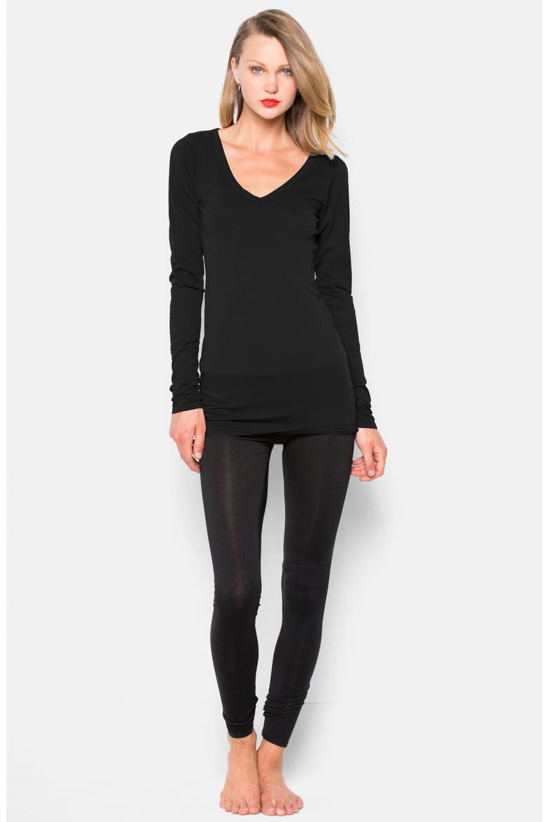 Long V-Neck Cotton Tee, Alternate, color, BLACK