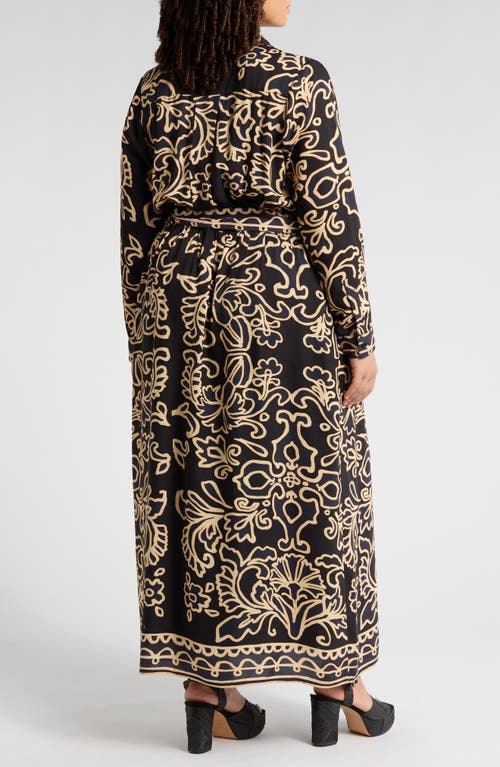 CIEBON CIEBON CHIARA ABSTRACT FLORAL LONG SLEEVE MAXI SHIRTDRESS