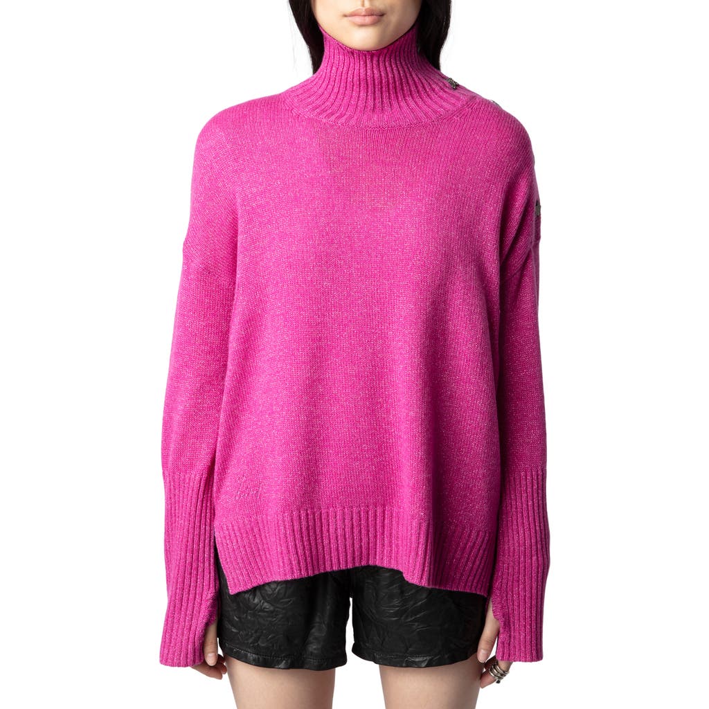 Zadig & Voltaire Alma Bijoux Metallic Cashmere Blend Turtleneck Sweater in Clematis