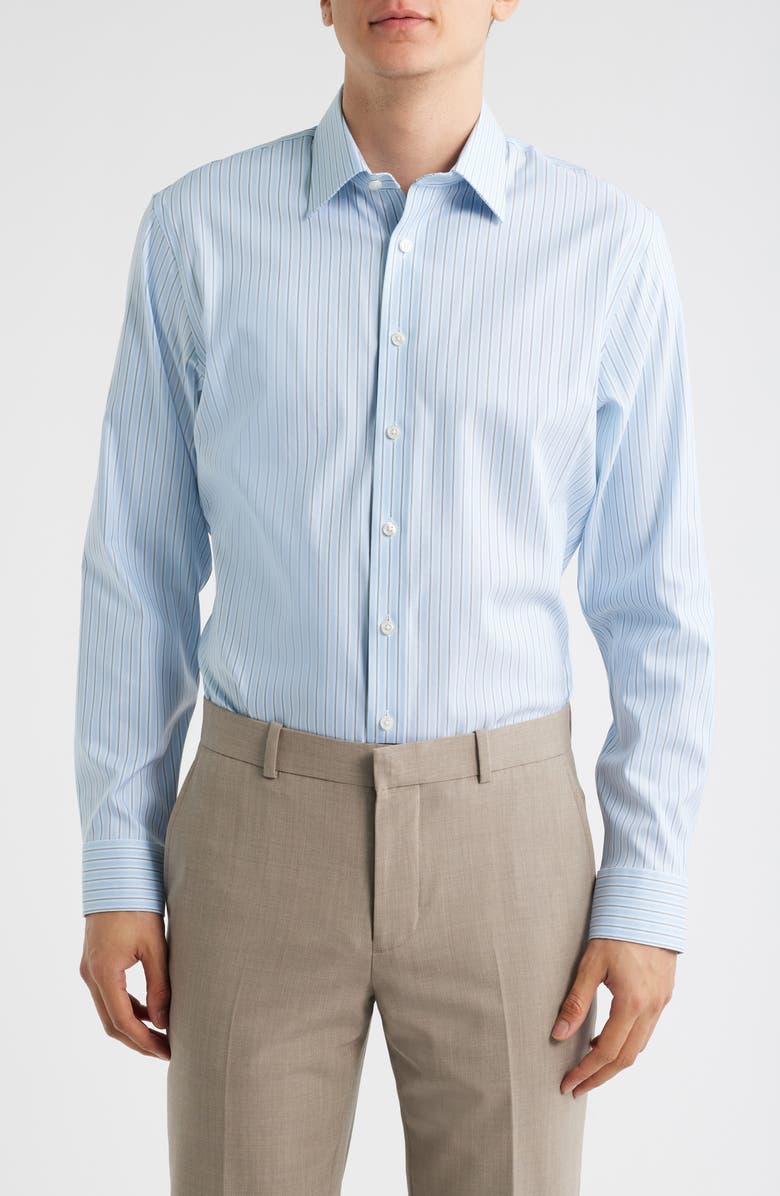 Nordstrom Trim Fit Stripe Premium Performance Dress Shirt, Main, color, Blue Harbor Stripe