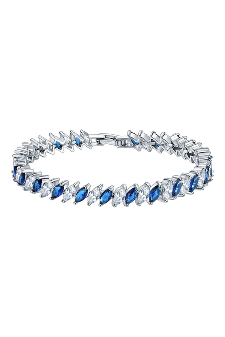 Tennis Bracelet with Marquise Cut Sapphire and Clear AAA+ Cubic Zirconia, Main, color, Blue