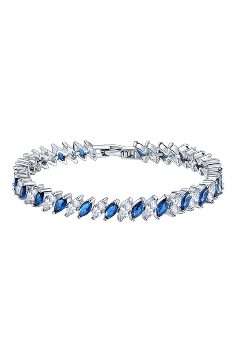 Hollywood Sensation Tennis Bracelet with Marquise Cut Sapphire and Clear AAA+ Cubic Zirconia, Main, color,