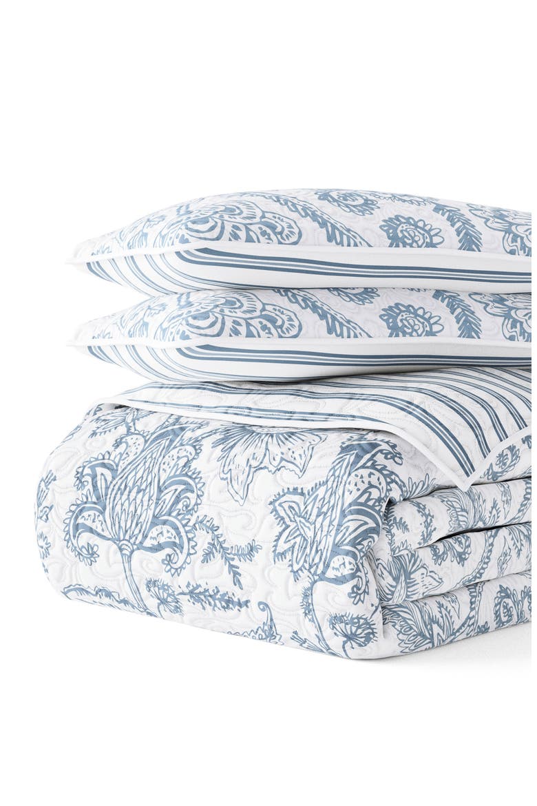 All Season Jacobean 3-Piece Down Alternative Reversible Quilt Set, Alternate, color, DUSK BLUE