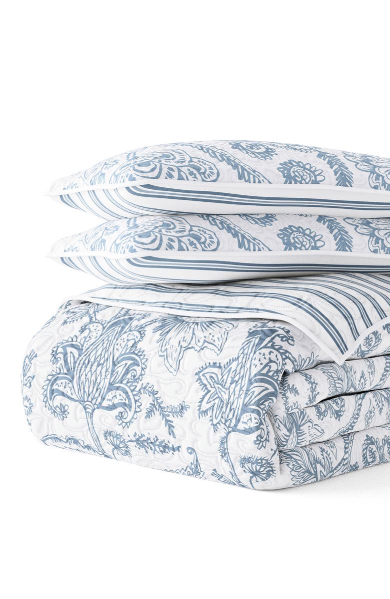 HOMESPUN All Season Jacobean 3-Piece Down Alternative Reversible Quilt Set, Alternate, color, Dusk Blue