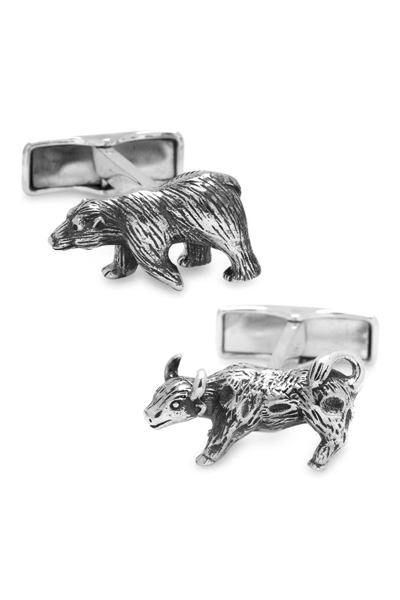 Bull & Bear Sterling Silver Cuff Links, Main, color, SILVER BEAR & BULL