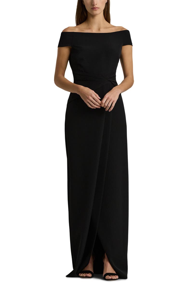 Ralph Lauren Off the Shoulder Cap Sleeve Crepe Gown, Main, color, 