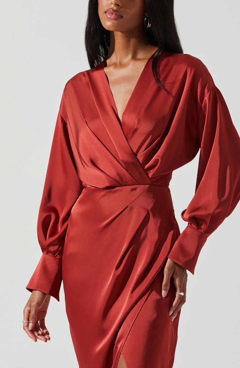 ASTR the Label Sadyra Long Sleeve Satin Midi Dress, Alternate, color, Rust