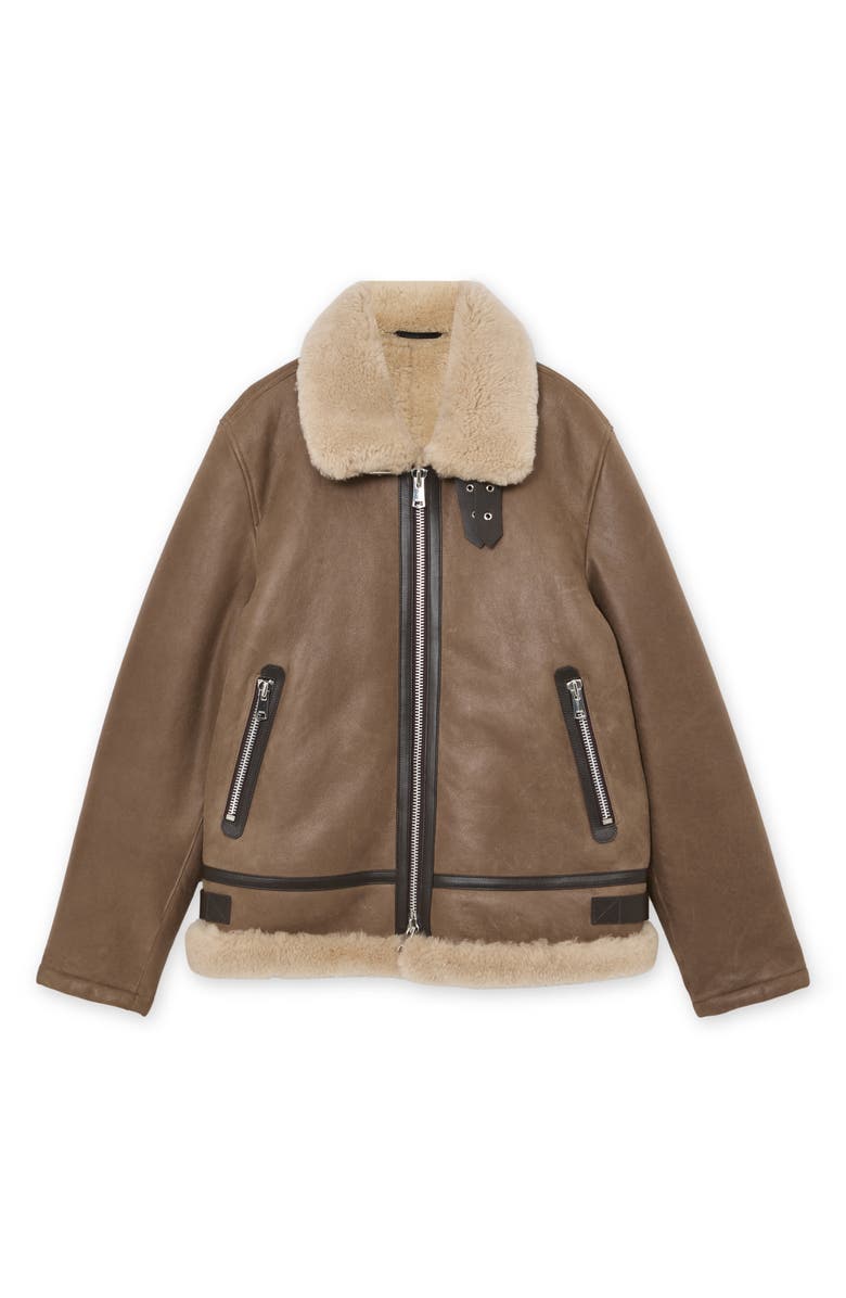 Reiss Hardy Genuine Shearling Trim Aviator Jacket, Alternate, color, Light Brown