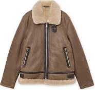 Reiss Hardy Genuine Shearling Trim Aviator Jacket