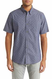 TravisMathew Better Not Diamond Print Short Sleeve Button-Up Shirt