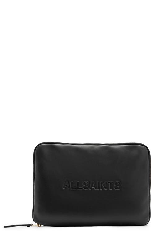 AllSaints Saff Leather Laptop Zip Case in Black 