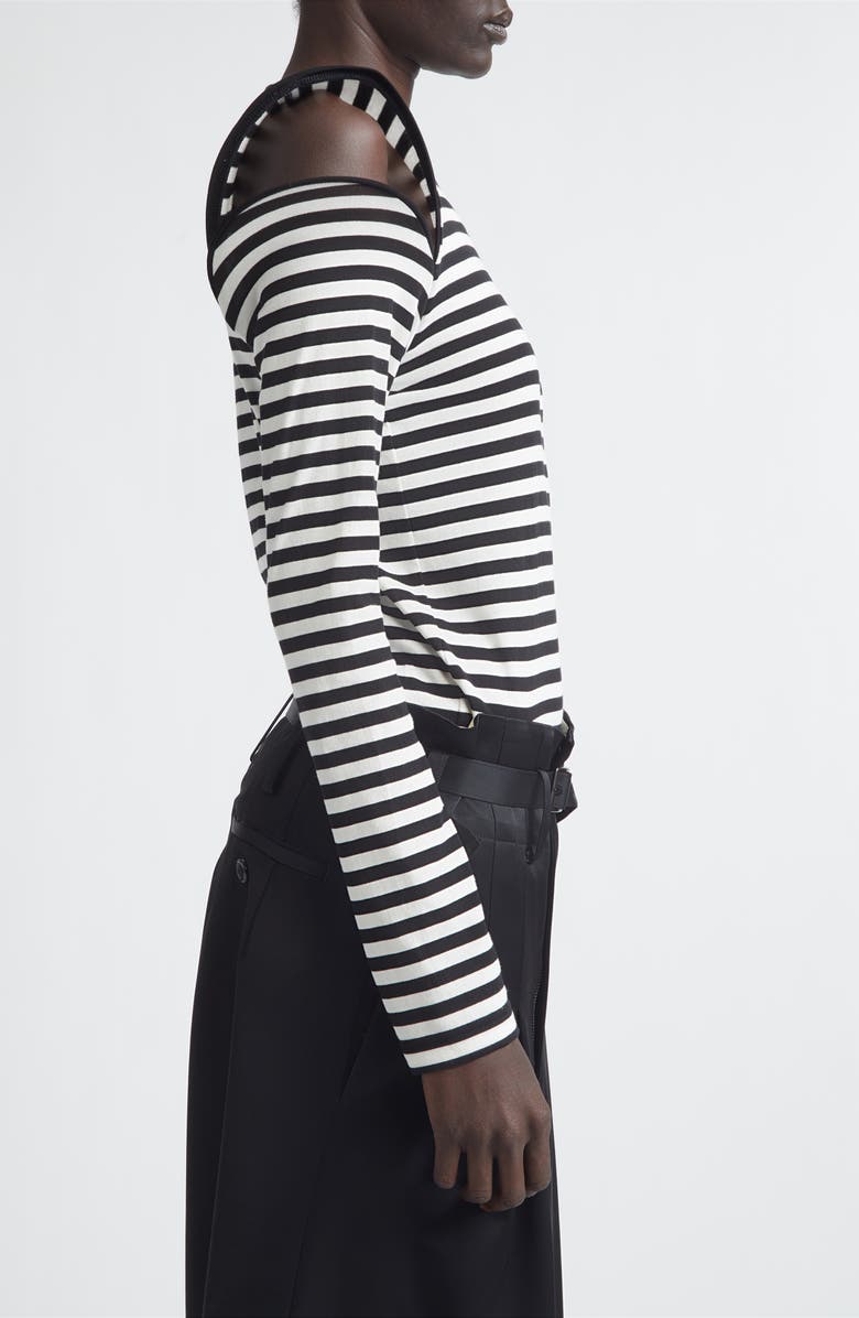 Junya Watanabe Wired Cutout Stripe Cotton Jersey T-Shirt, Alternate, color, Black/ White