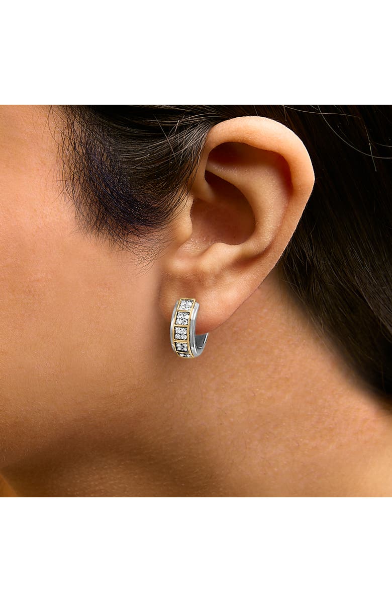 Haus of Brilliance Two Tone .925 Sterling Silver 1/2 Cttw Diamond Square Box Huggie Hoop Earrings, Alternate, color,