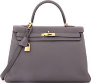 Pre-Owned Hermes Kelly Handbag Grey Togo with Gold Hardware 35