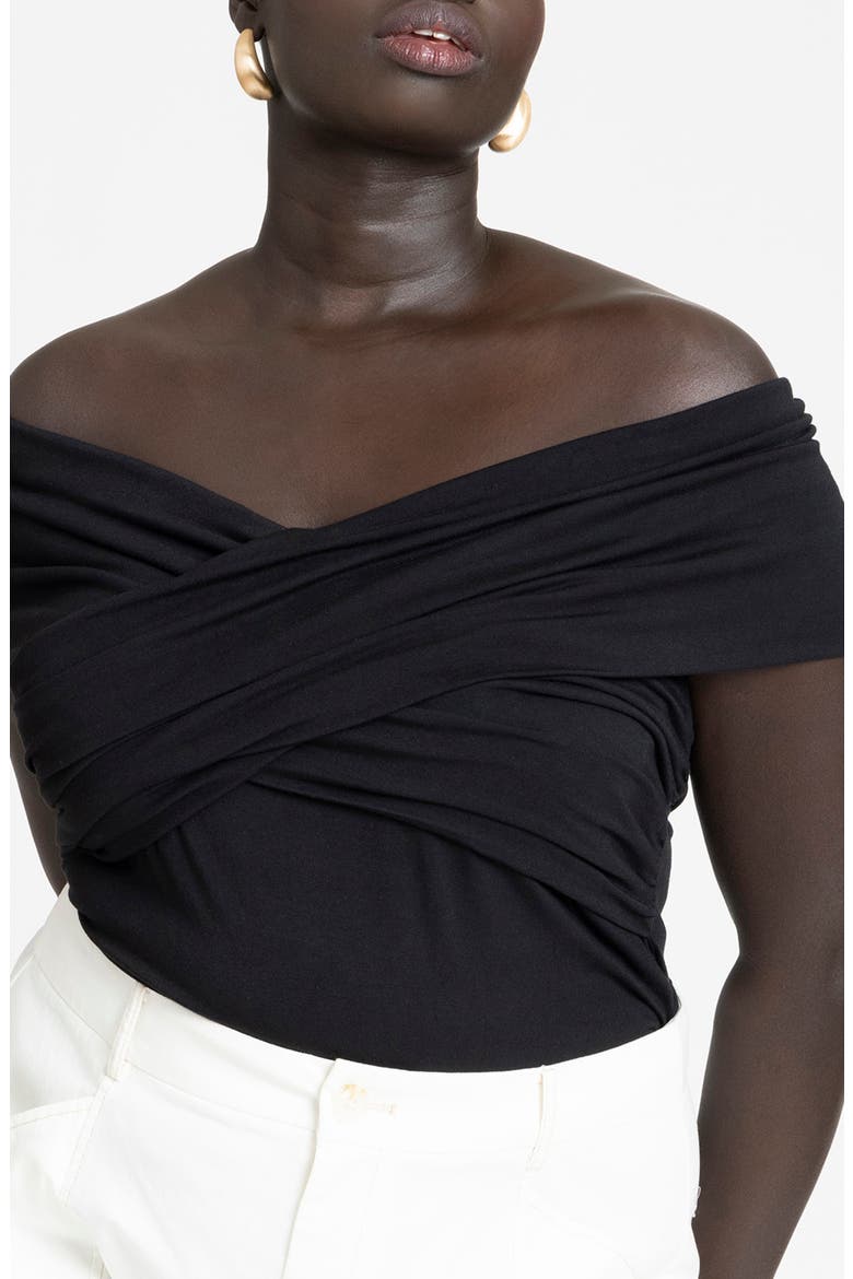 Criss Cross Off the Shoulder Top, Alternate, color, BLACK ONYX