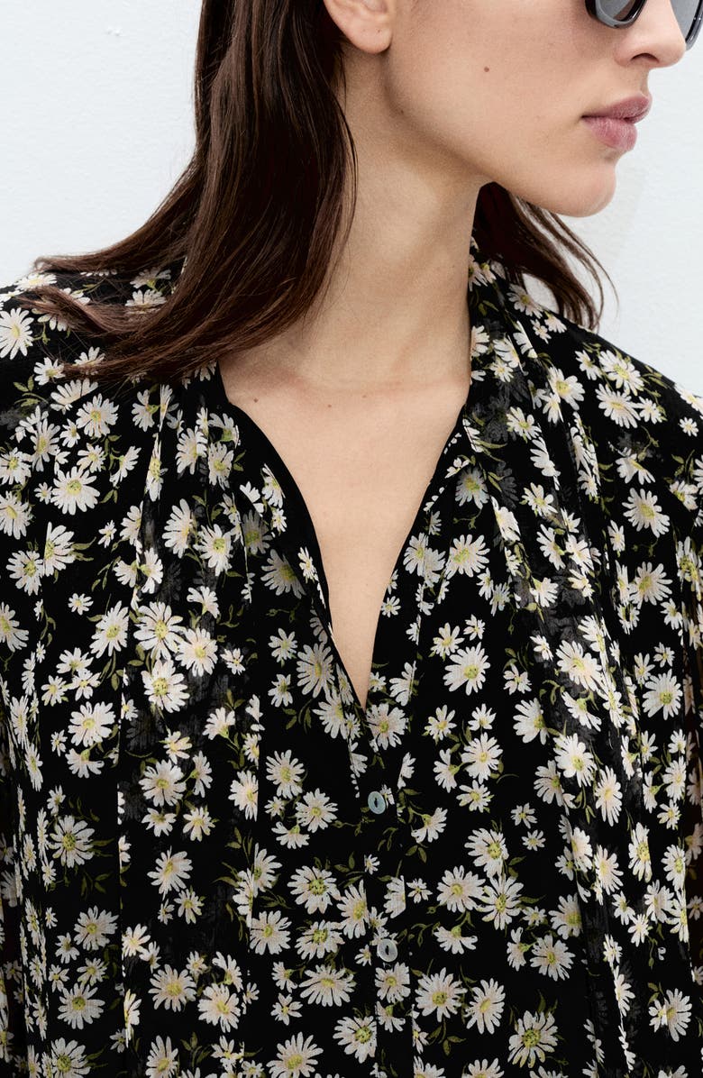 MANGO Belle Floral Chiffon Tie Neck Top, Alternate, color, Black