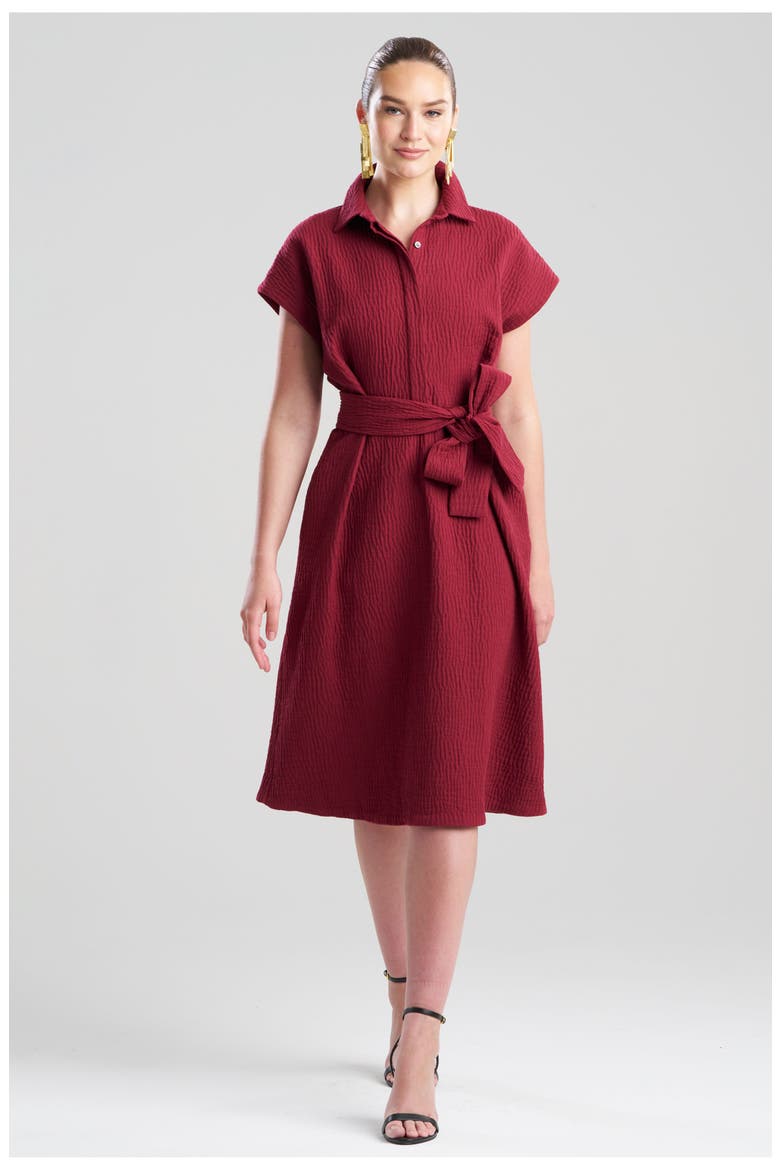Textured Cotton Jacquard Shirt Dress, Main, color, RUBY