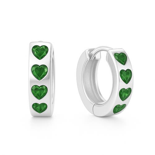 Donatello Gian Sterling Silver Emerald Heart Hoops In Metallic