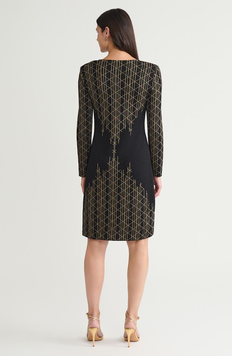 Ming Wang Art Deco Lurex Soft Knit Sheath Dress, Alternate, color, Black/Gold