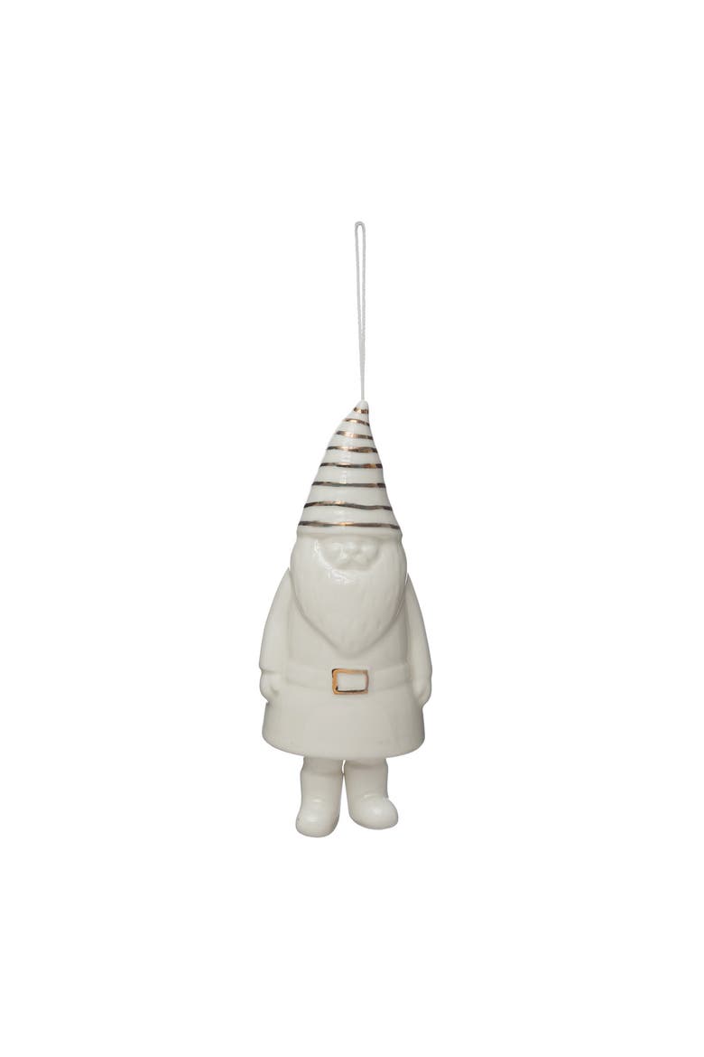 Stoneware Gnome Bell with Gold Electroplating, White and Gold, Main, color, White