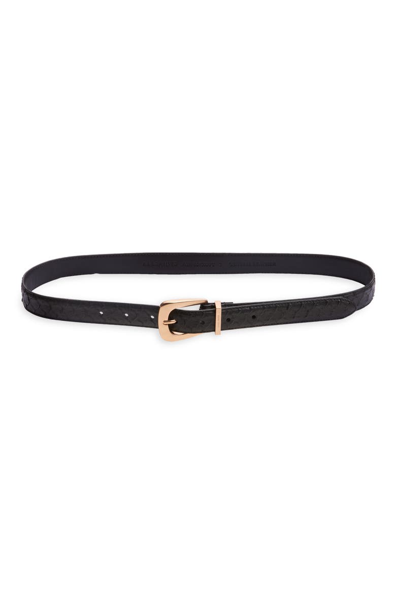 Snake Embossed Leather Belt, Main, color, BLACK