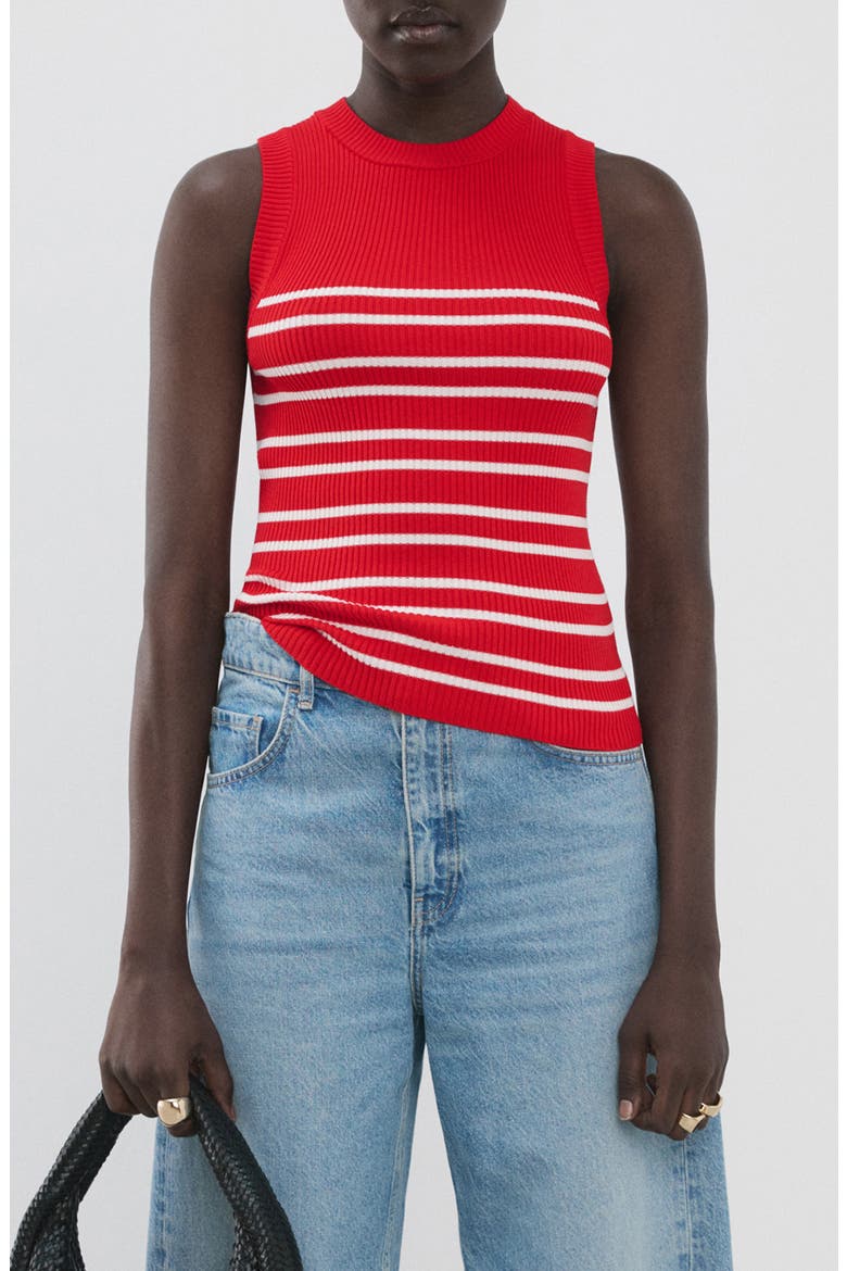 Stripe Sleeveless Rib Knit Top, Main, color, RED