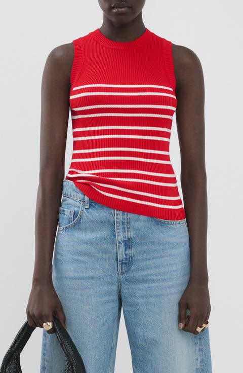 Stripe Sleeveless Rib Knit Top