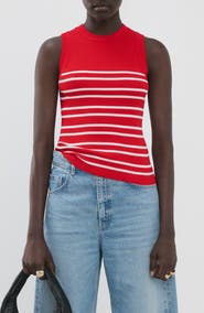 MANGO Stripe Sleeveless Rib Knit Top