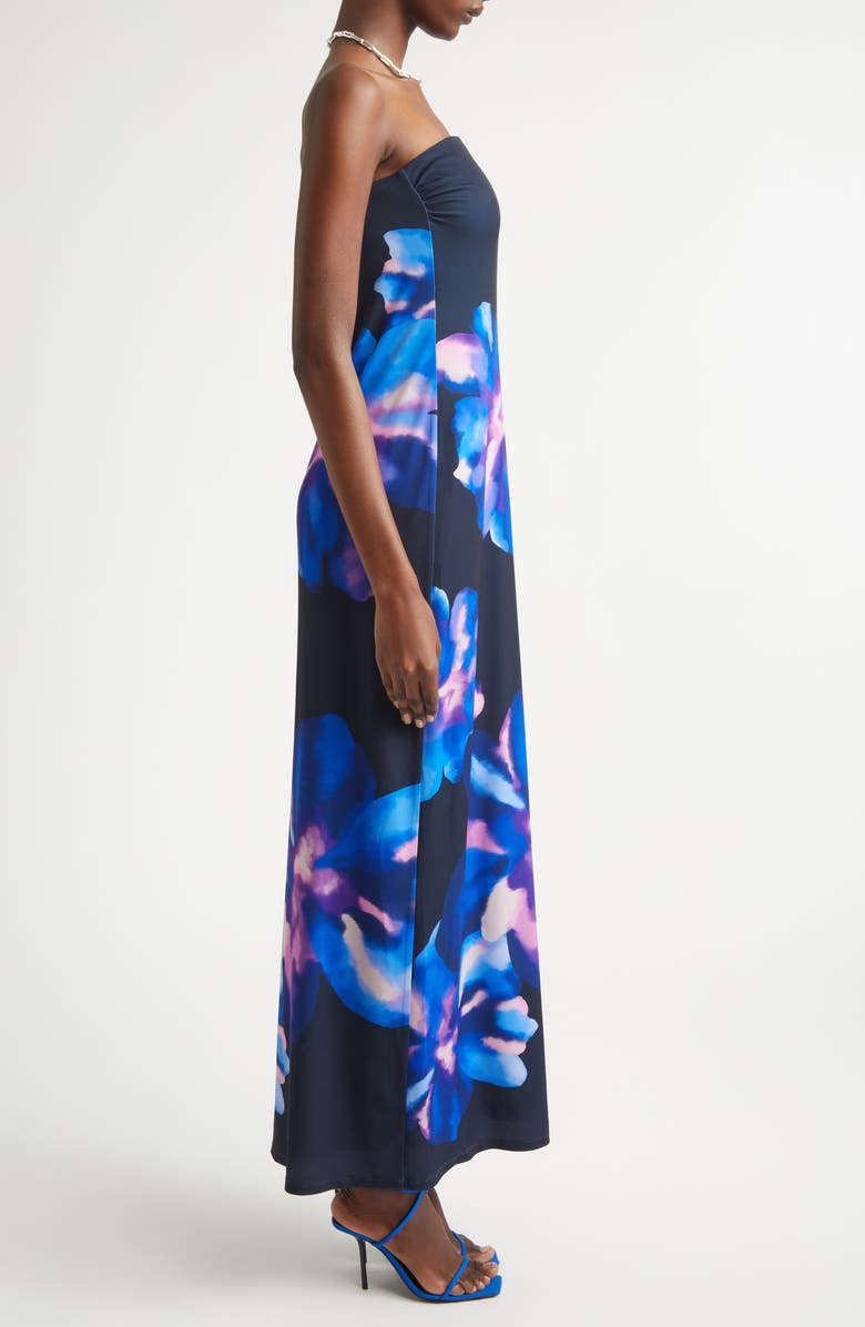 Ramy Brook Nora Floral Strapless Maxi Dress, Alternate, color, Navy Floral Jersey