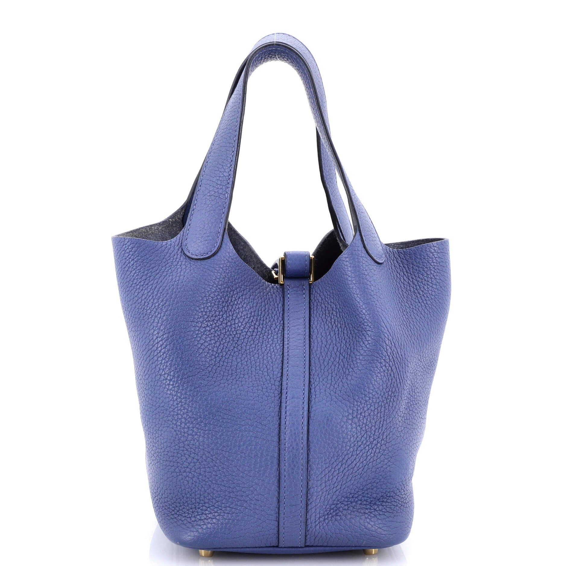 Pre-Owned Hermes Picotin Lock Bag Clemence PM, Alternate, color, Bleu Brighton