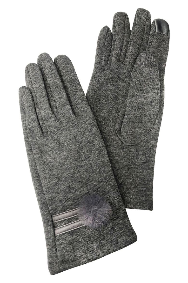 Pompom Jersey Touchscreen Gloves, Main, color, CHARCOAL