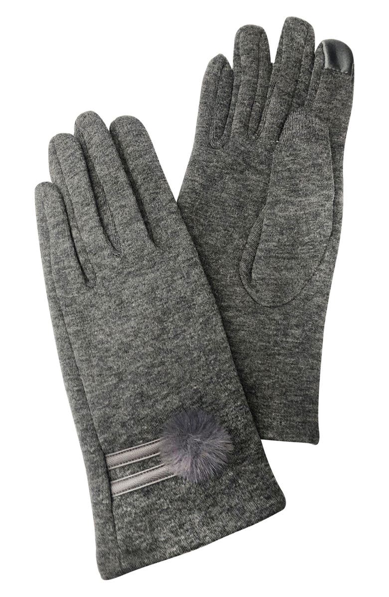 MARCUS ADLER Pompom Jersey Touchscreen Gloves, Main, color, Charcoal