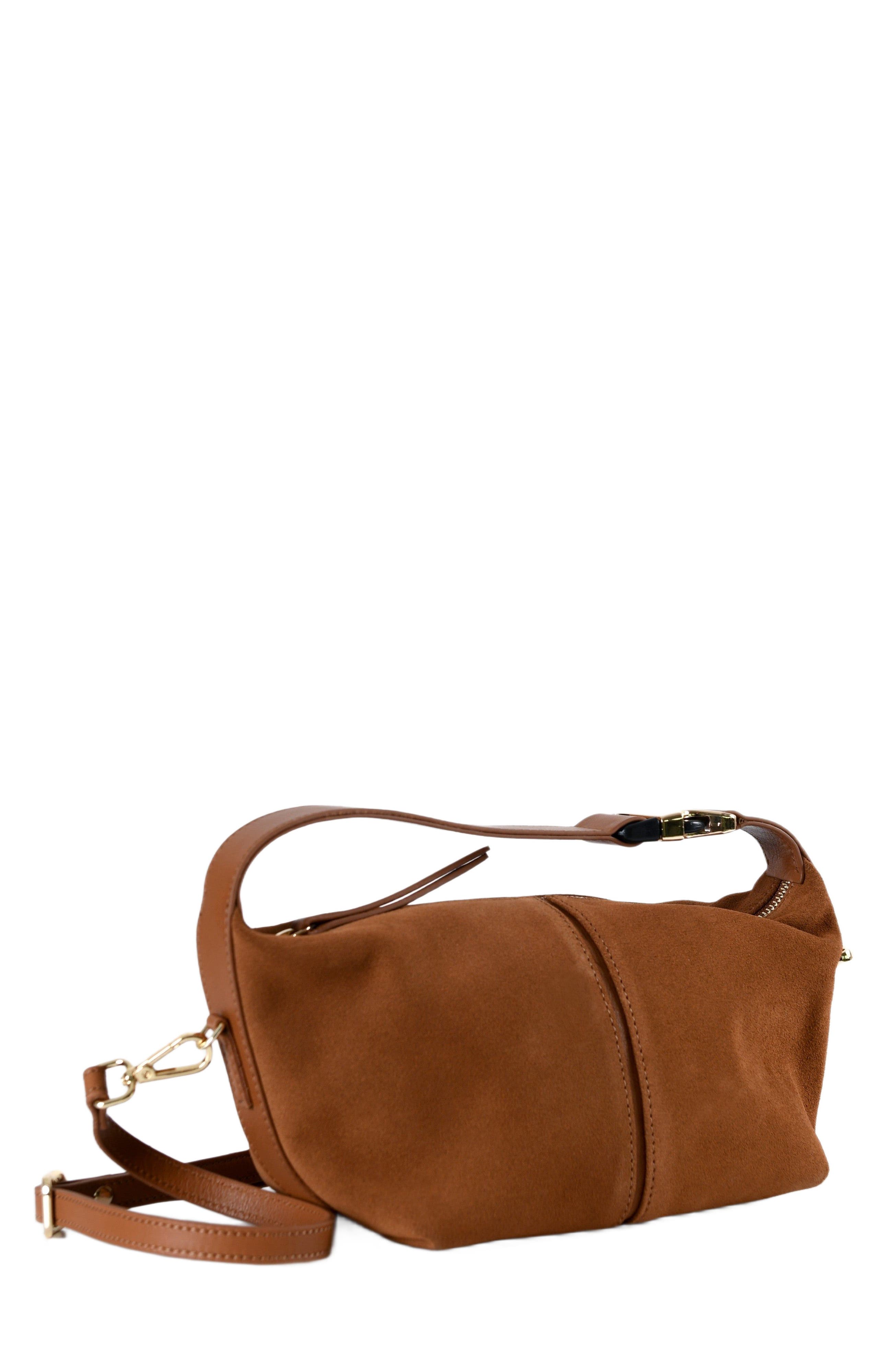 Leona Leather Crossbody Bag, Alternate, color, Cognac Brown Suede Leather