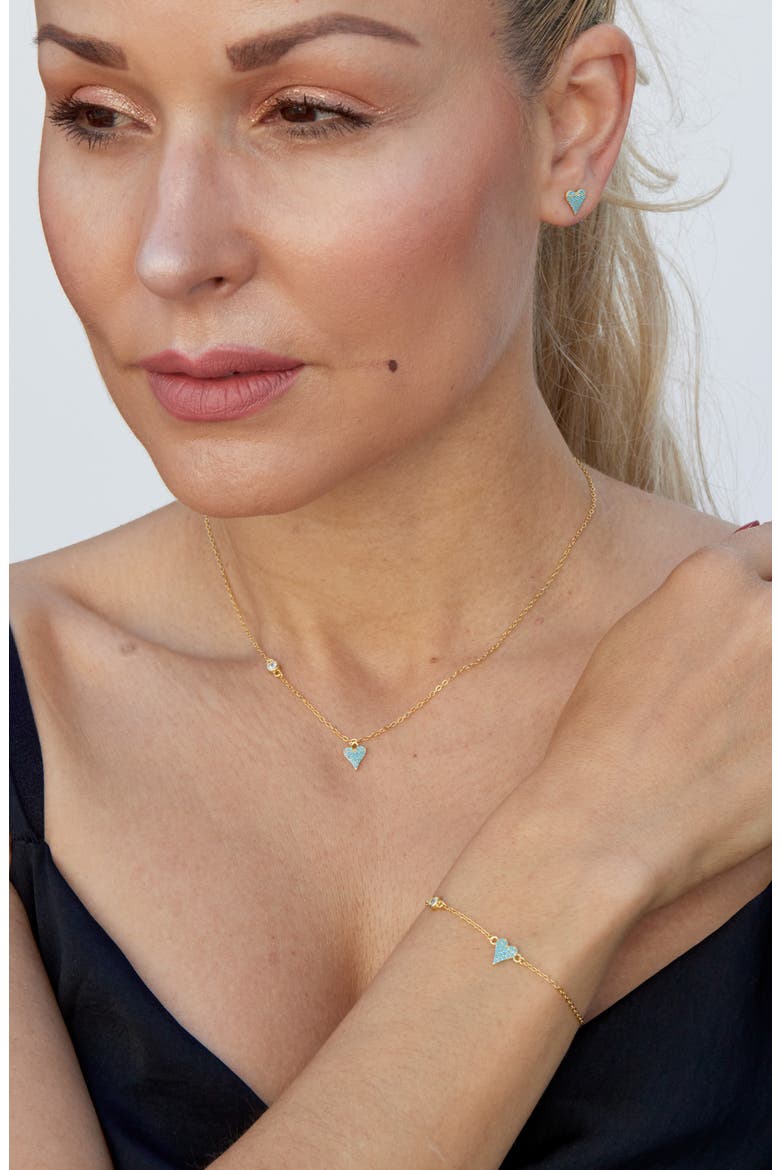 Turquoise Pavè Heart Pendant Necklace, Alternate, color, YELLOW