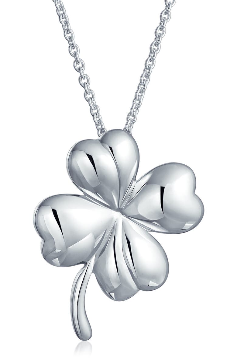 BLING JEWELRY Four Leaf Clover Shamrock Necklace, Main, color, Silver