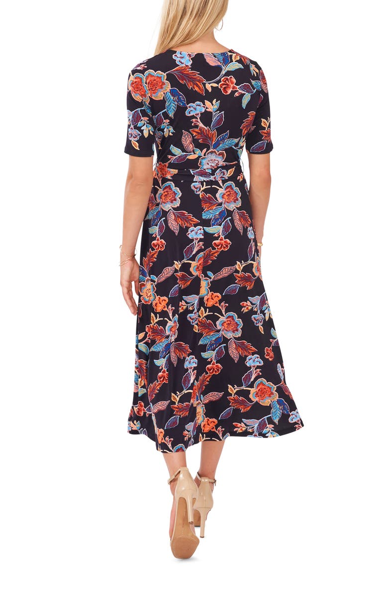 Chaus V-Neck Faux Wrap Midi Dress, Alternate, color, Navy Burg Mustard