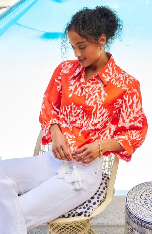 Karen Kane Tassel Tie Waist Shirt In Orange