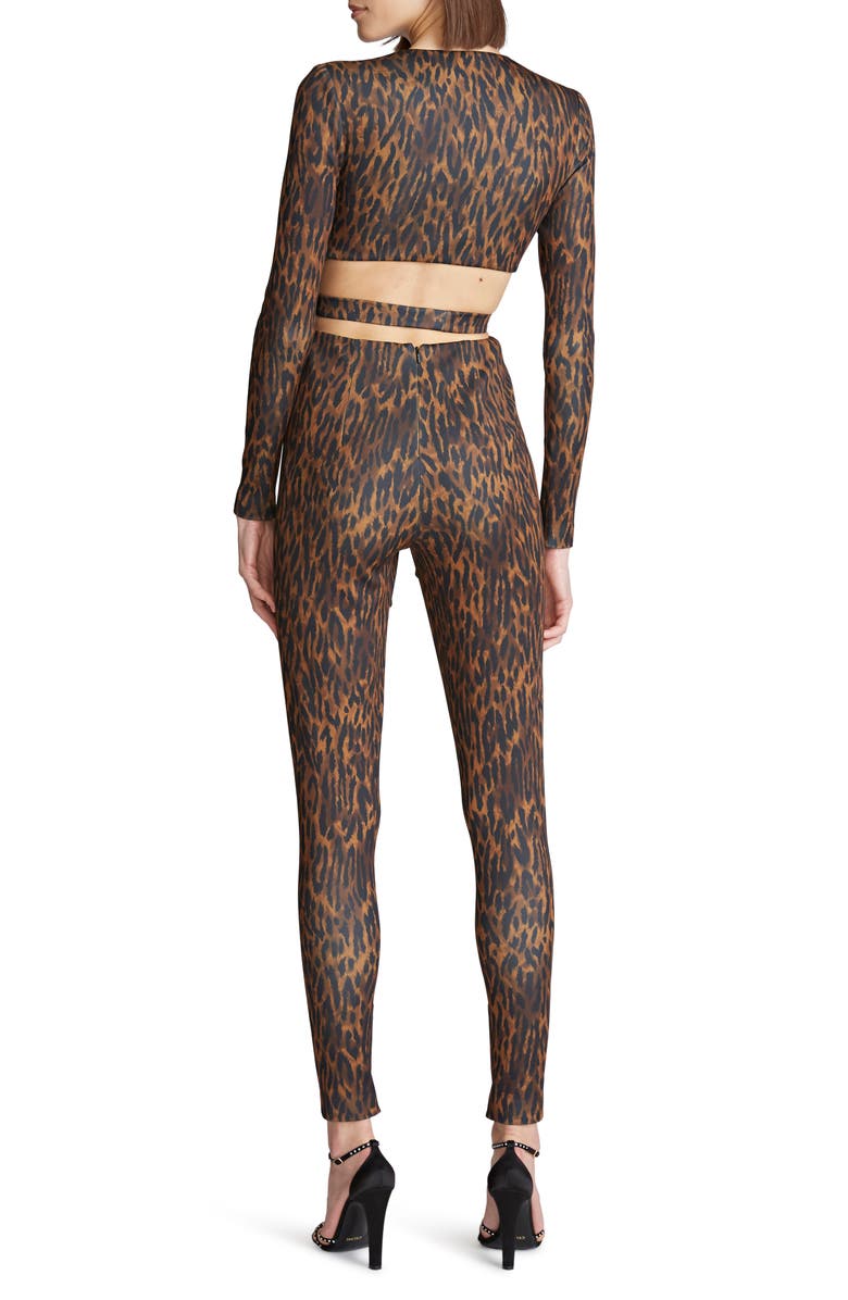 HALSTON EVENING Jada Leopard Scuba Cutout Jumpsuit, Alternate, color, 