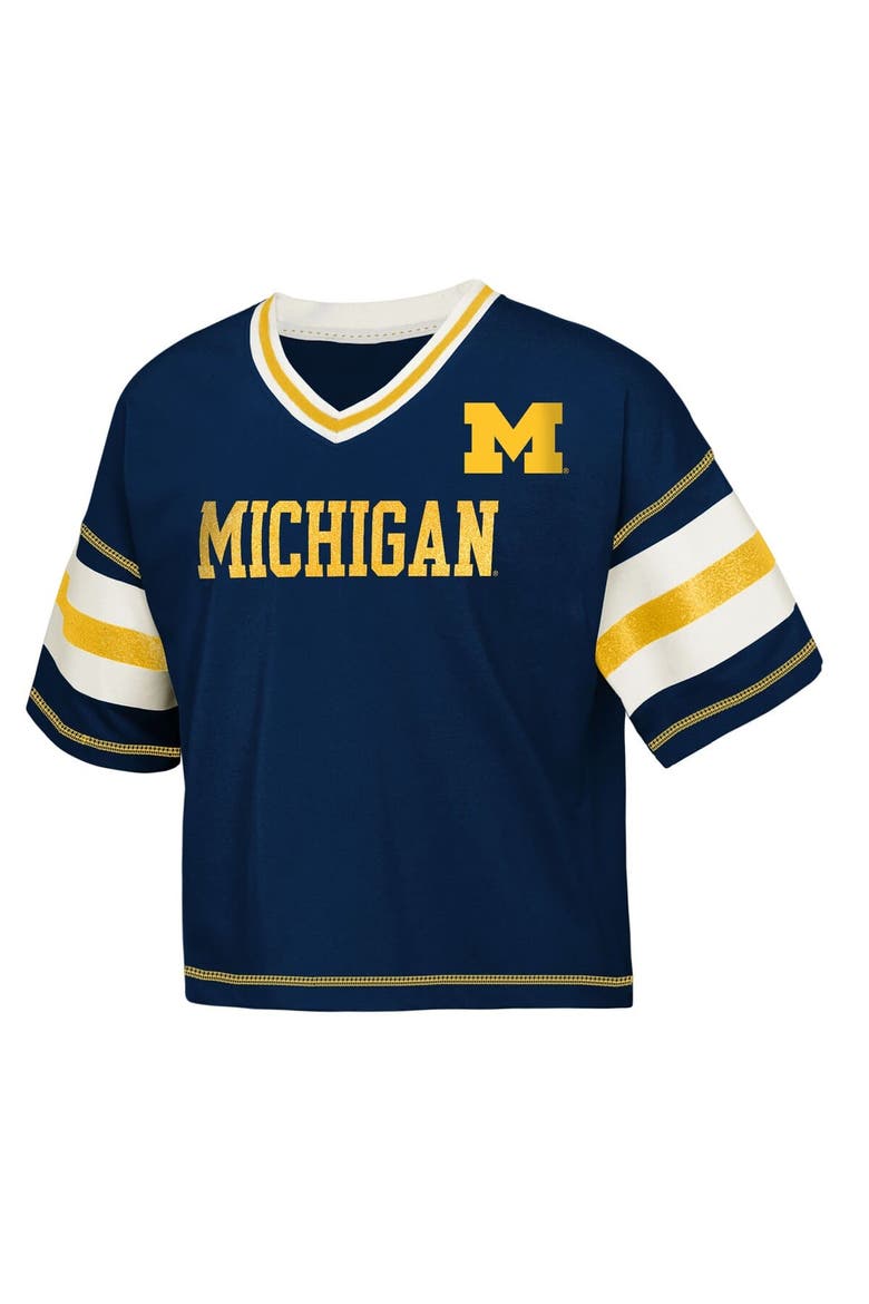Girls Youth Outerstuff Navy Michigan Wolverines Gridiron Jersey V-Neck T-Shirt, Alternate, color, Navy