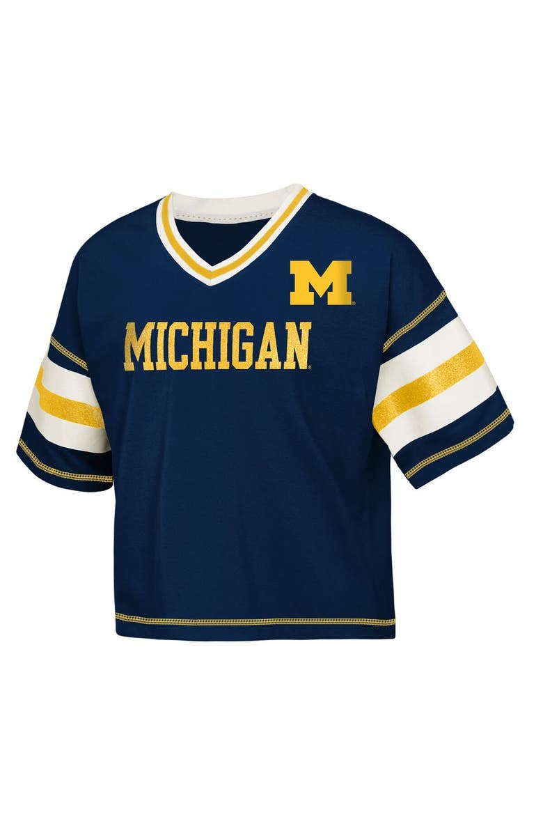 Outerstuff Girls Youth Outerstuff Navy Michigan Wolverines Gridiron Jersey V-Neck T-Shirt, Alternate, color, Navy