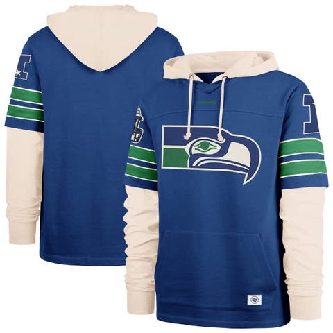 Men's '47  Blue Seattle Seahawks Throwback Split Zone Cornerback Duo Hoodie