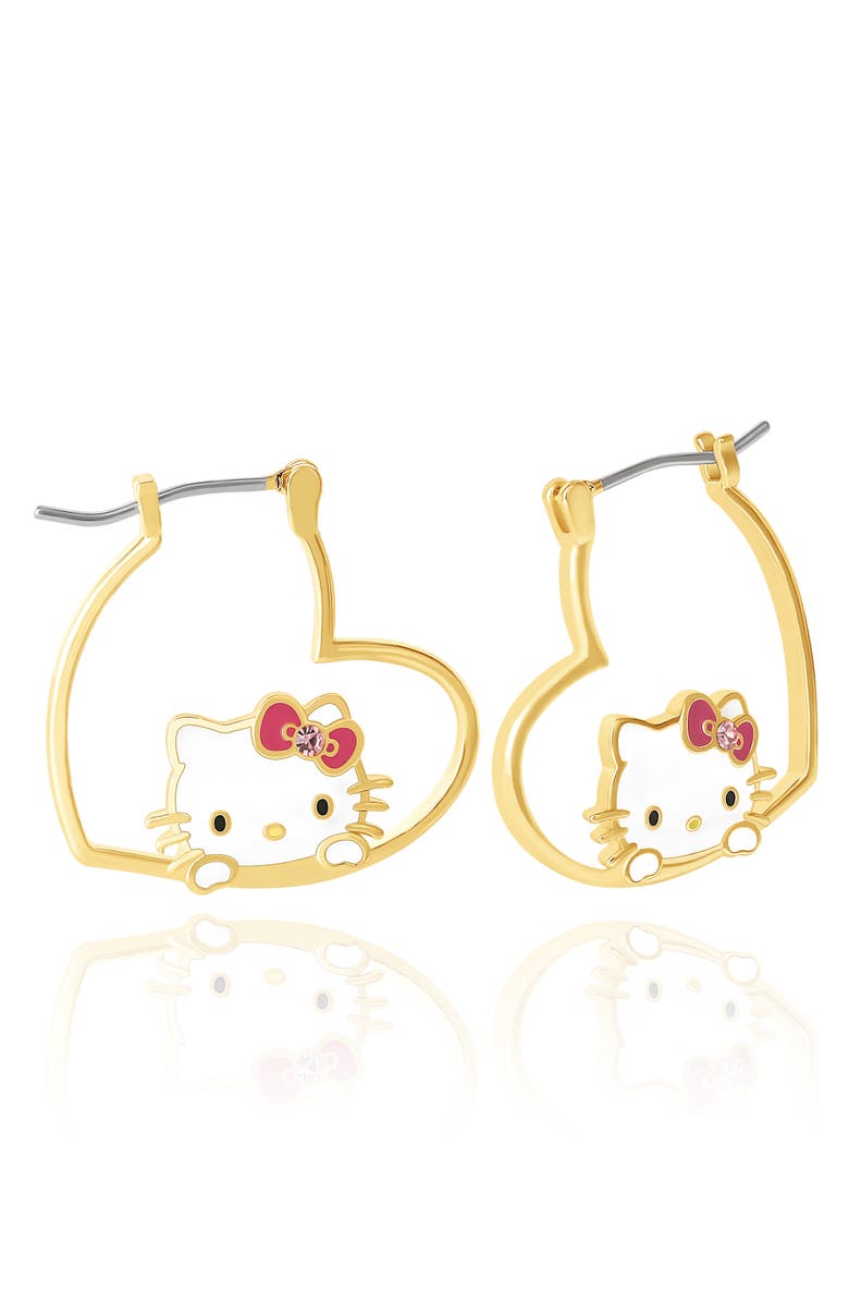 Hello Kitty Heart Hoop Earrings, Main, color, Gold