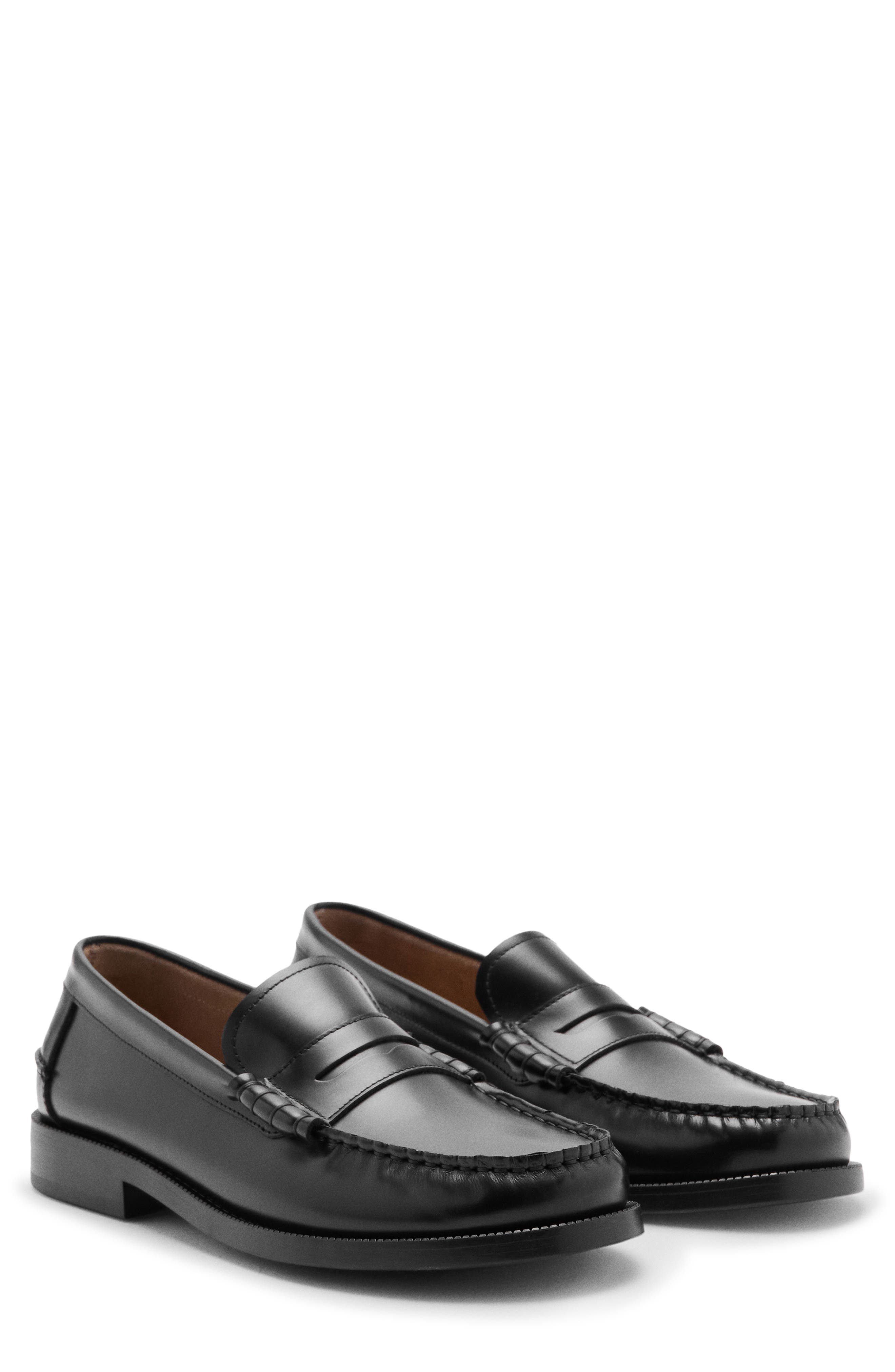 Leather Penny Loafer, Main, color, BLACK