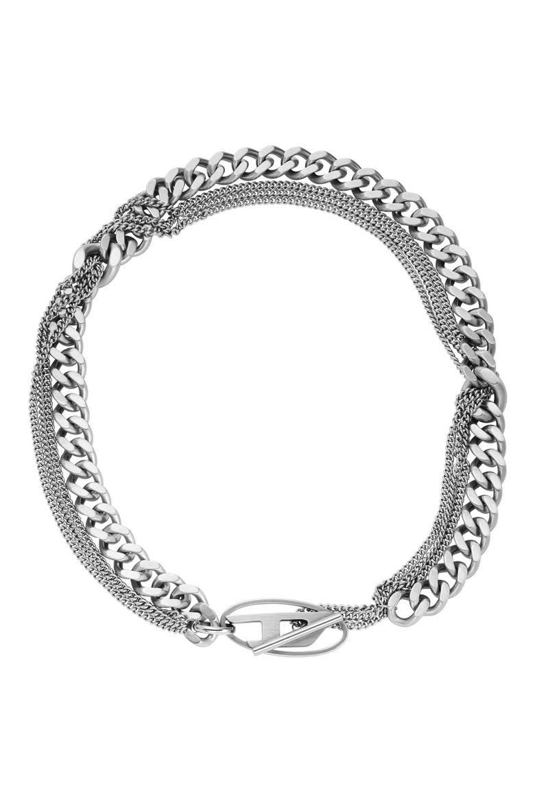 Oval D Toggle Chain Necklace, Main, color, SILVER