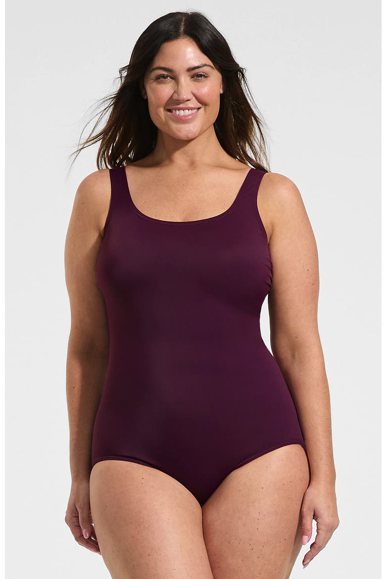 Plus Size DD-Cup Chlorine Resistant Scoop Neck Soft Cup Tugless Sporty One Piece Swimsuit, Main, color, Dark Wine