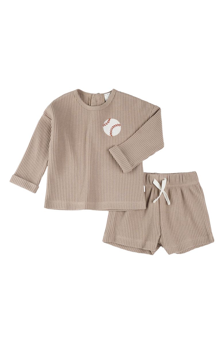FIRSTS by Petit Lem Baseball Appliqué Thermal Top & Shorts Set, Main, color,